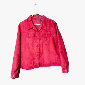 Relativity Jacket Womens Size XL Short Deep Red Embroidered Flowers